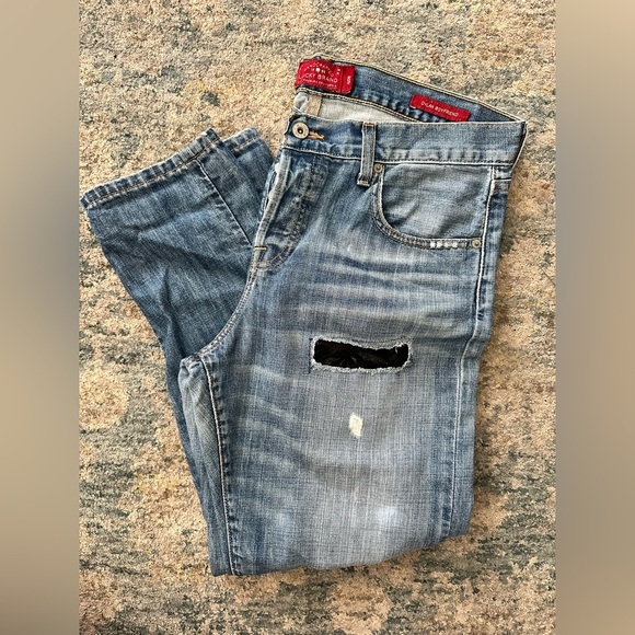 Lucky Brand Handmade Reworked Lace Patch Dylan Boyfriend Jeans Sz 6/28 Womens - Picture 1 of 7